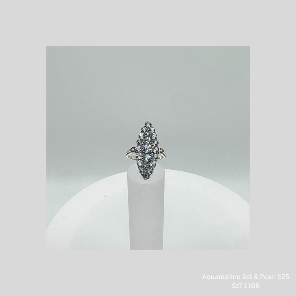 Handmade Jewelry Aquamarine Pearl Ring 925 Silver Size 7 Resizable Jewelry Makin